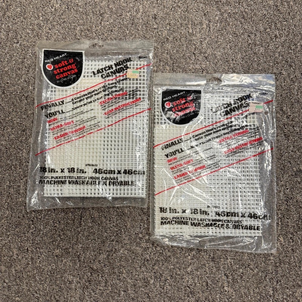 Vintage Red Heart Soft and Strong Latch Hook Canvas Lot Of 2 18x18 Original Pack